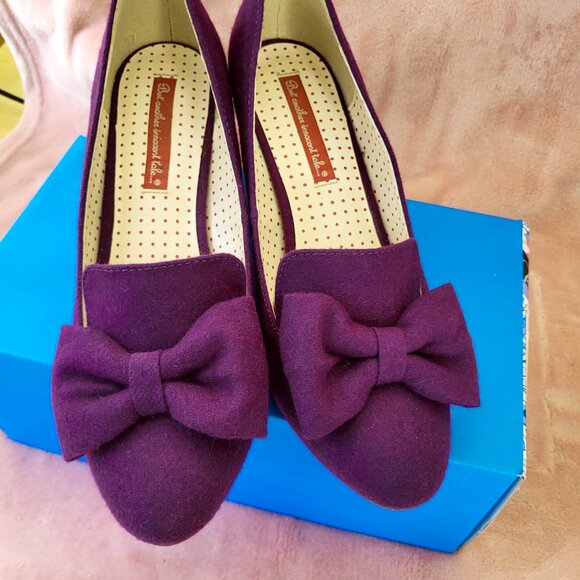 BAIT Modest Heels w/ Bow Wool / Felt Texture, Purple Violet, Size 10 - Picture 3 of 8